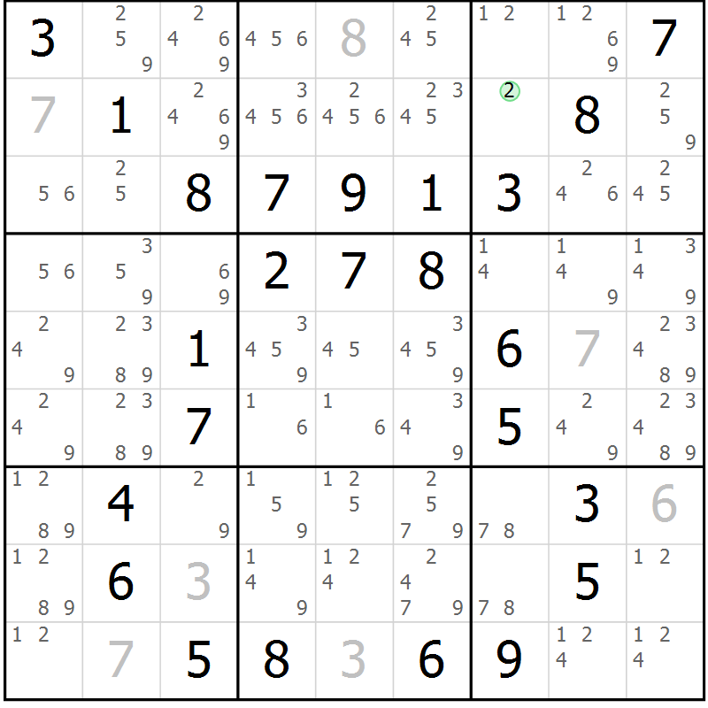 Position des candidats pour la solution de la Gr 85 page 88 du magazine de sudoku Giga sudoku niv 6-8 n° 032