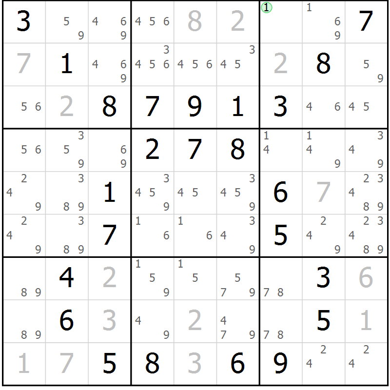 Position des candidats pour la solution de la Gr 85 page 88 du magazine de sudoku Giga sudoku niv 6-8 n° 032
