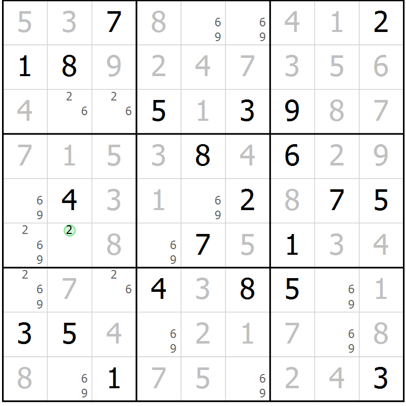 Position des candidats pour la solution de la Gr 86 page 89 du magazine de sudoku Giga sudoku niv 6-8 n° 032