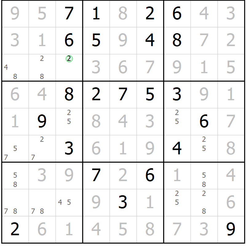 Position des candidats pour la solution de la Gr 87 page 90 du magazine de sudoku Giga sudoku niv 6-8 n° 032