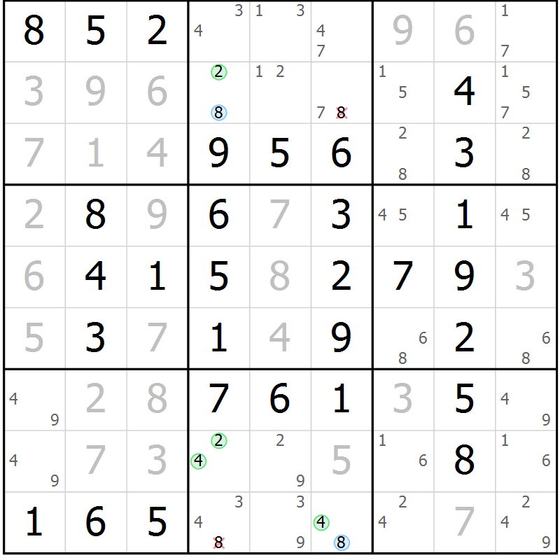 Position des candidats pour la solution de la Gr 89 page 92 du magazine de sudoku Giga sudoku niv 6-8 n° 032