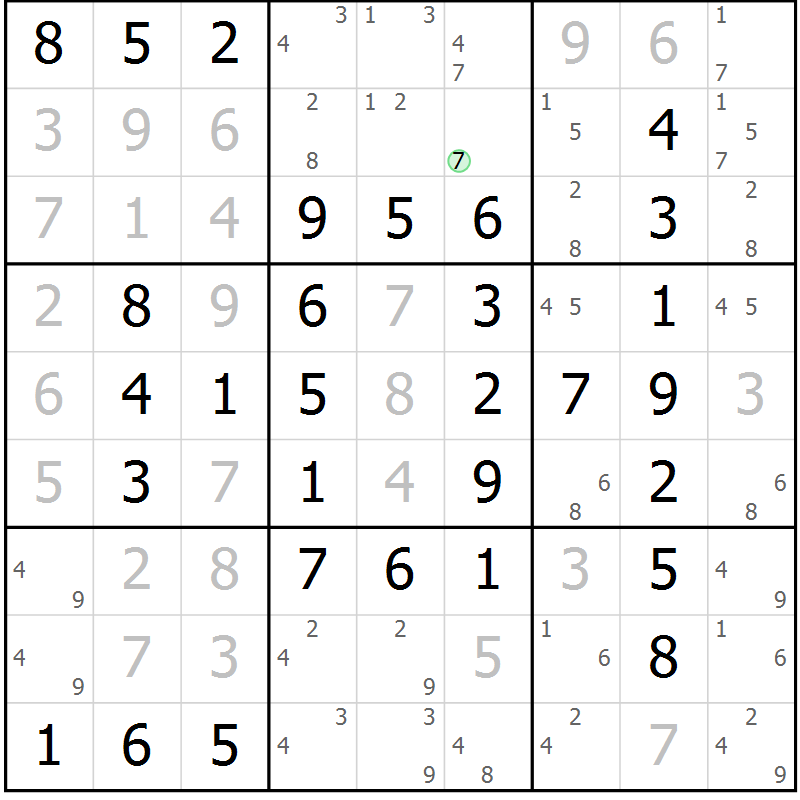 Position des candidats pour la solution de la Gr 89 page 92 du magazine de sudoku Giga sudoku niv 6-8 n° 032
