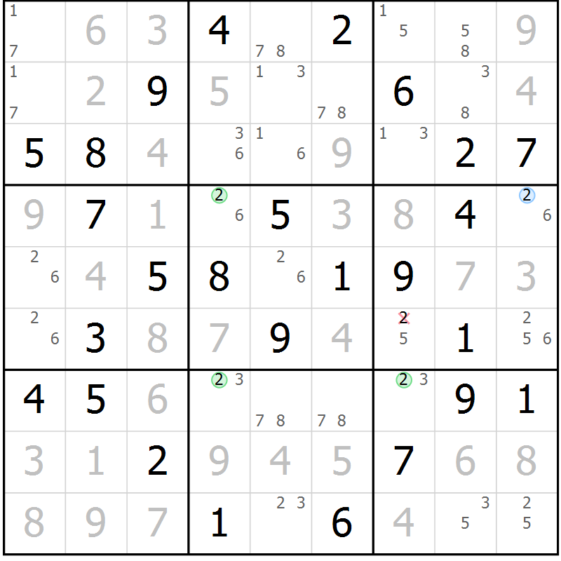 Position des candidats pour la solution de la Gr 90 page 93 du magazine de sudoku Giga sudoku niv 6-8 n° 032