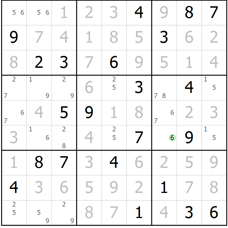 Position des candidats pour la solution de la Gr 91 page 94 du magazine de sudoku Giga sudoku niv 6-8 n° 032