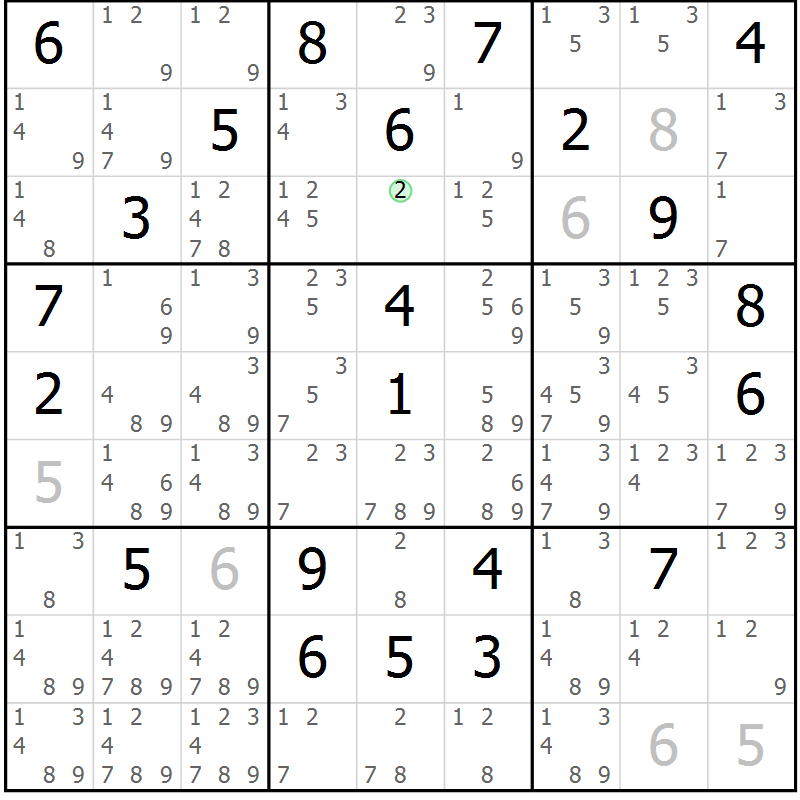 Position des candidats pour la solution de la Gr 92 page 95 du magazine de sudoku Giga sudoku niv 6-8 n° 032