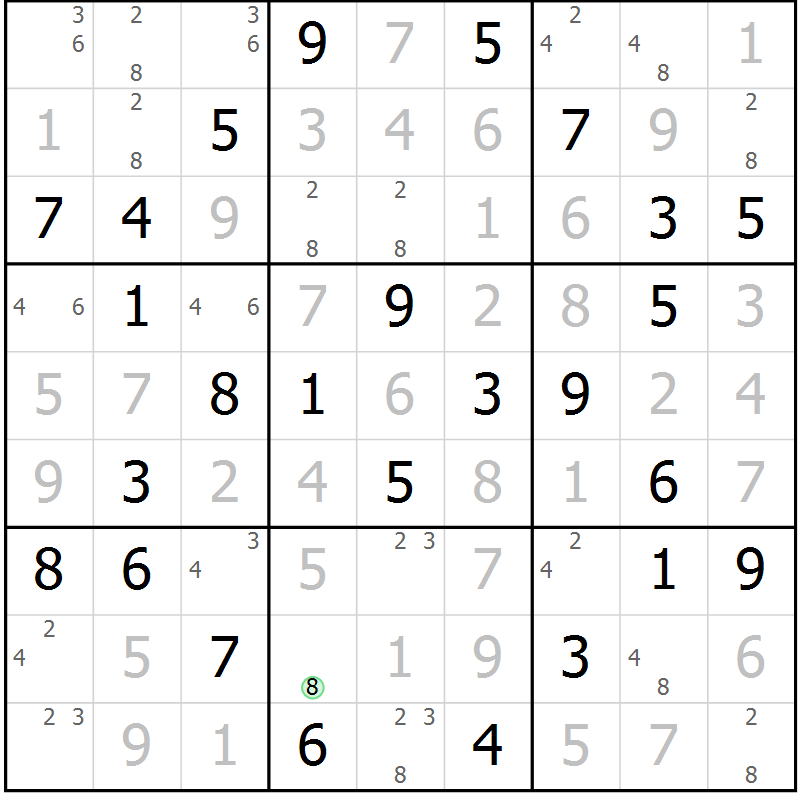 Position des candidats pour la solution de la Gr 93 page 96 du magazine de sudoku Giga sudoku niv 6-8 n° 032