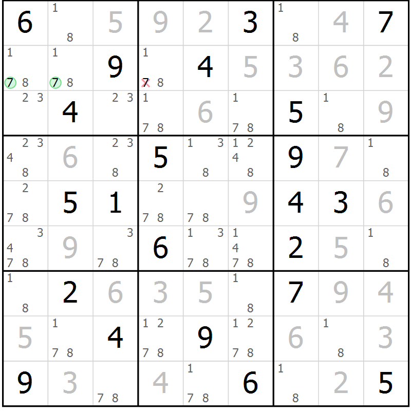 Position des candidats pour la solution de la Gr 94 page 97 du magazine de sudoku Giga sudoku niv 6-8 n° 032