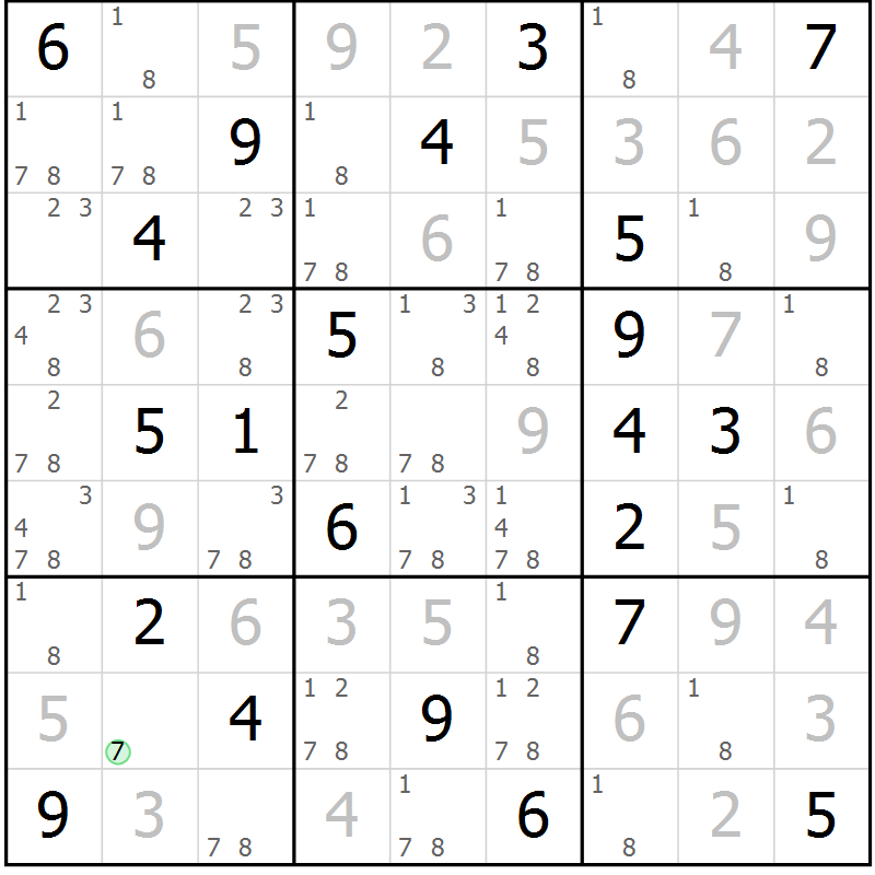 Position des candidats pour la solution de la Gr 94 page 97 du magazine de sudoku Giga sudoku niv 6-8 n° 032