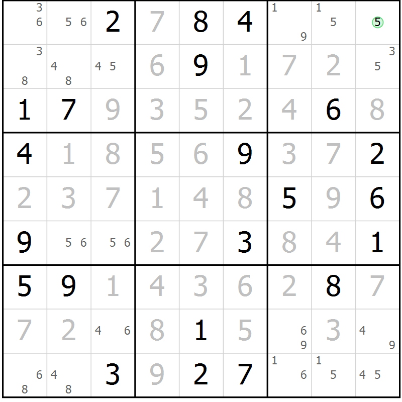 Position des candidats pour la solution de la Gr 95 page 98 du magazine de sudoku Giga sudoku niv 6-8 n° 032