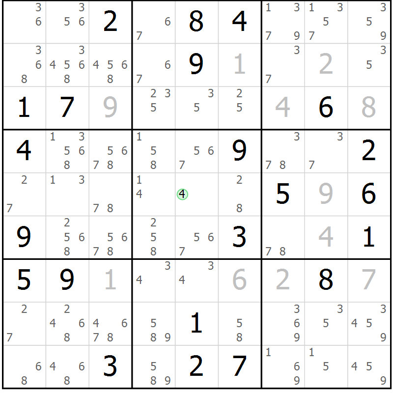 Position des candidats pour la solution de la Gr 95 page 98 du magazine de sudoku Giga sudoku niv 6-8 n° 032