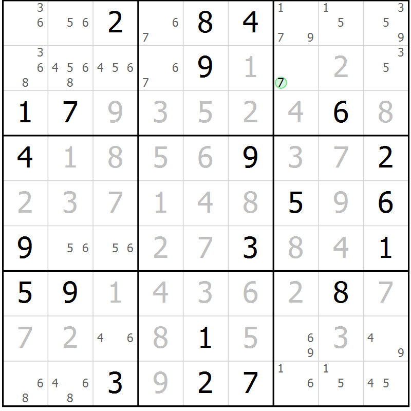 Position des candidats pour la solution de la Gr 95 page 98 du magazine de sudoku Giga sudoku niv 6-8 n° 032