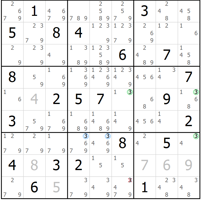 Position des candidats pour la solution de la Gr 1 page 4 du magazine de sudoku Suprême n° 023
