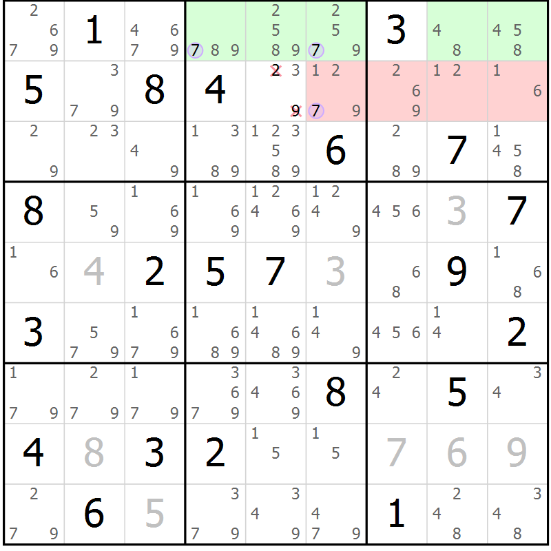 Position des candidats pour la solution de la Gr 1 page 4 du magazine de sudoku Suprême n° 023
