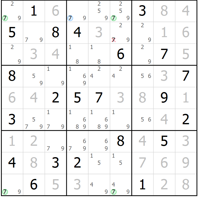 Position des candidats pour la solution de la Gr 1 page 4 du magazine de sudoku Suprême n° 023