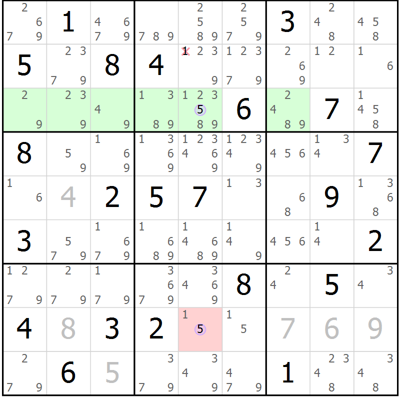 Position des candidats pour la solution de la Gr 1 page 4 du magazine de sudoku Suprême n° 023