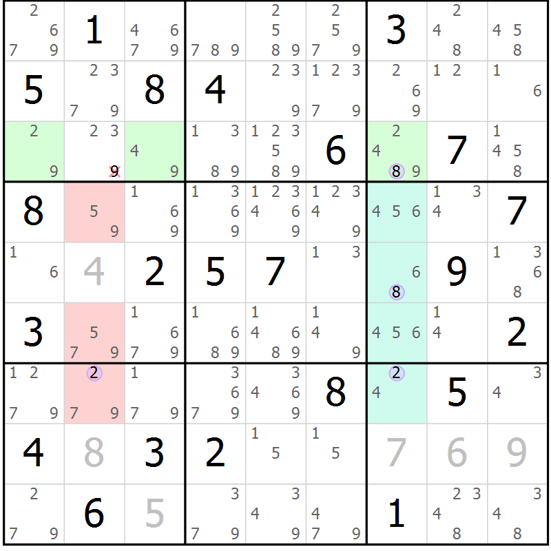 Position des candidats pour la solution de la Gr 1 page 4 du magazine de sudoku Suprême n° 023