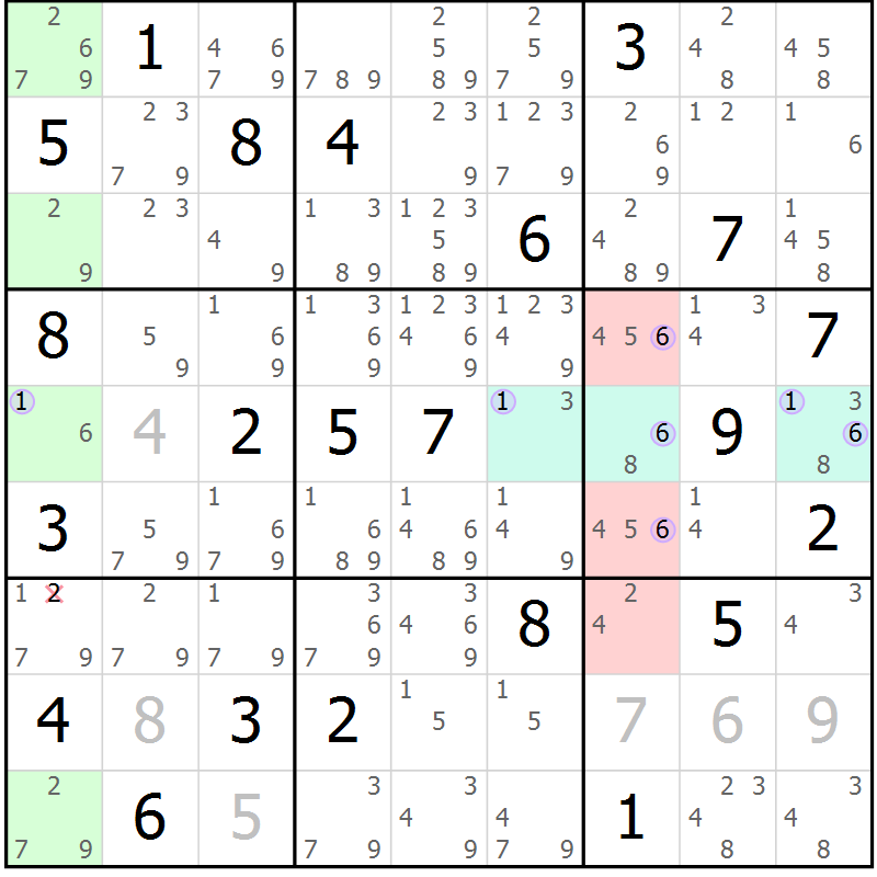 Position des candidats pour la solution de la Gr 1 page 4 du magazine de sudoku Suprême n° 023