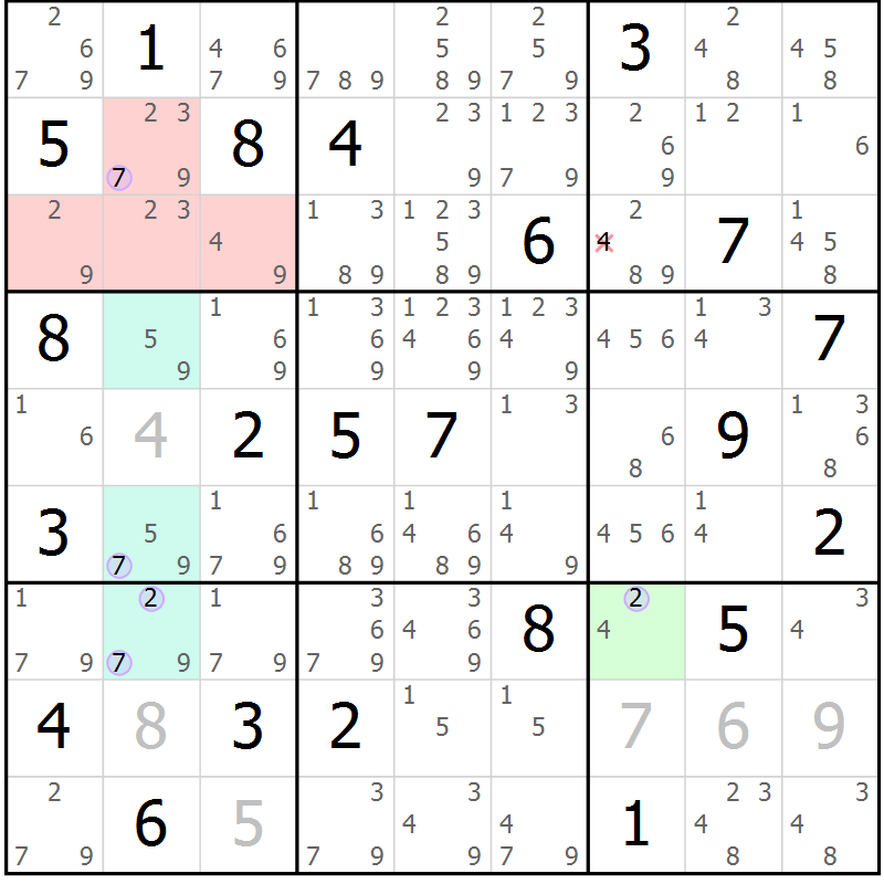 Position des candidats pour la solution de la Gr 1 page 4 du magazine de sudoku Suprême n° 023