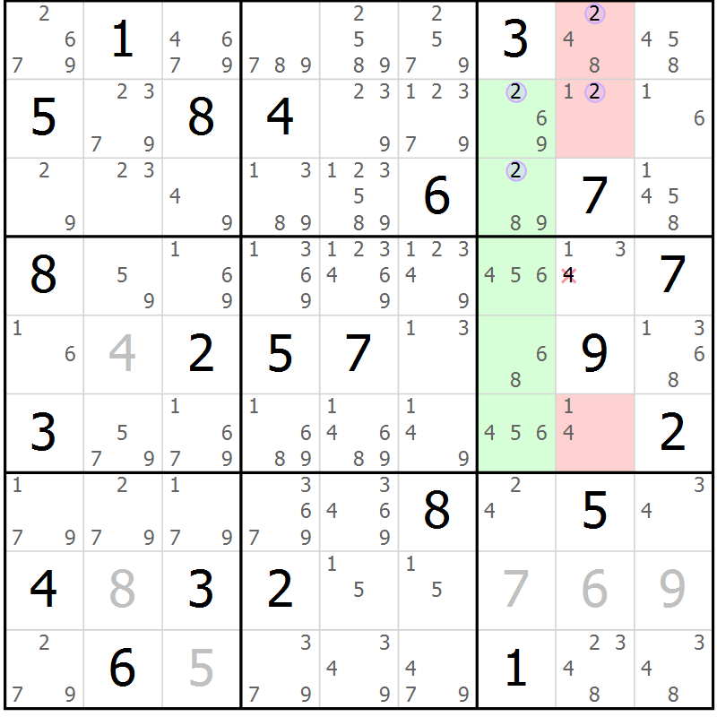 Position des candidats pour la solution de la Gr 1 page 4 du magazine de sudoku Suprême n° 023
