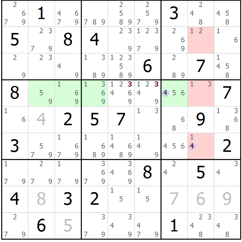 Position des candidats pour la solution de la Gr 1 page 4 du magazine de sudoku Suprême n° 023