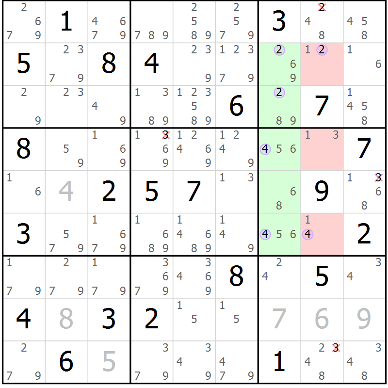 Position des candidats pour la solution de la Gr 1 page 4 du magazine de sudoku Suprême n° 023