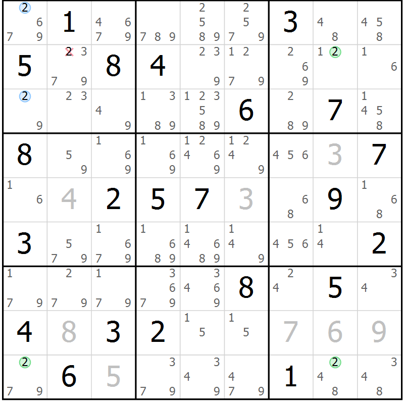 Position des candidats pour la solution de la Gr 1 page 4 du magazine de sudoku Suprême n° 023