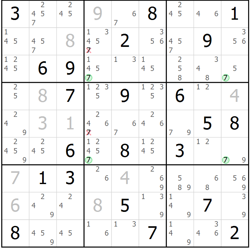 Position des candidats pour la solution de la Gr 10 page 13 du magazine de sudoku Suprême n° 023