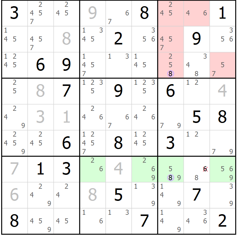 Position des candidats pour la solution de la Gr 10 page 13 du magazine de sudoku Suprême n° 023