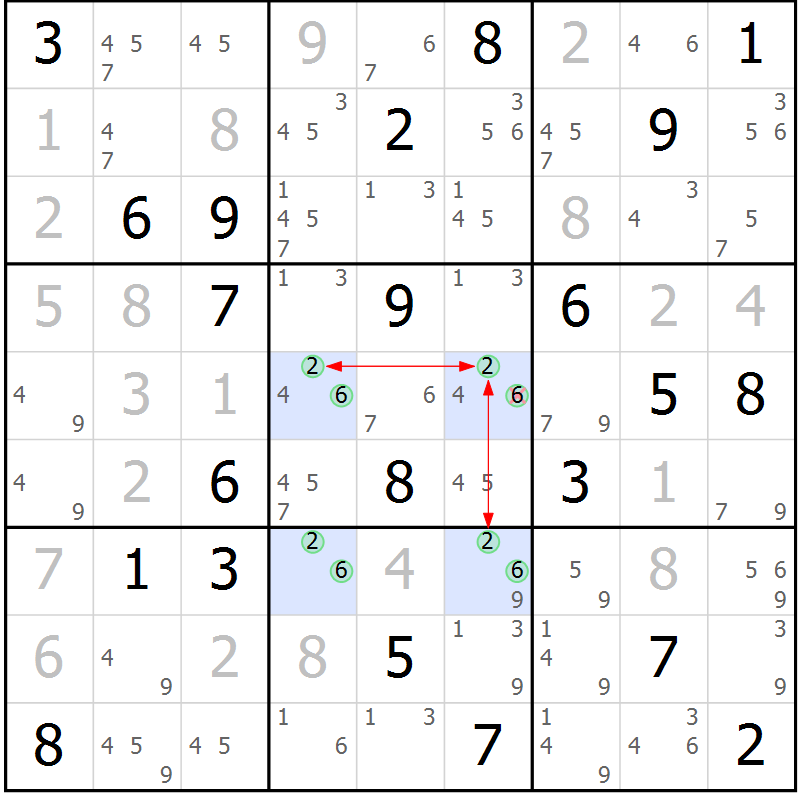 Position des candidats pour la solution de la Gr 10 page 13 du magazine de sudoku Suprême n° 023