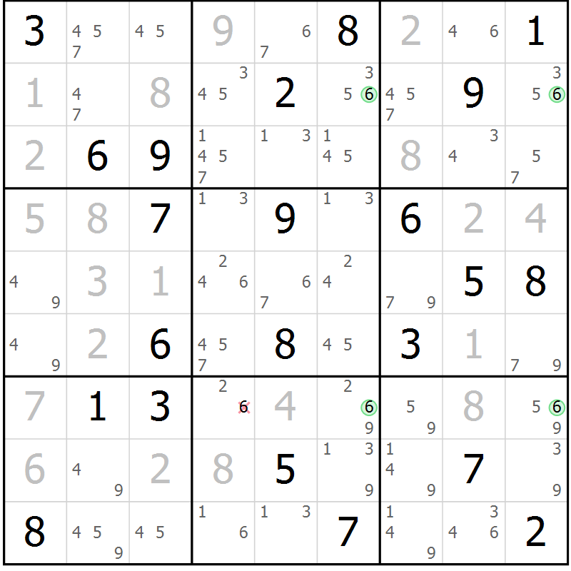 Position des candidats pour la solution de la Gr 10 page 13 du magazine de sudoku Suprême n° 023