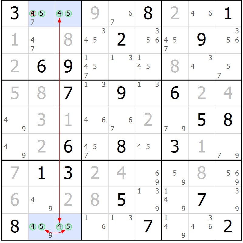 Position des candidats pour la solution de la Gr 10 page 13 du magazine de sudoku Suprême n° 023