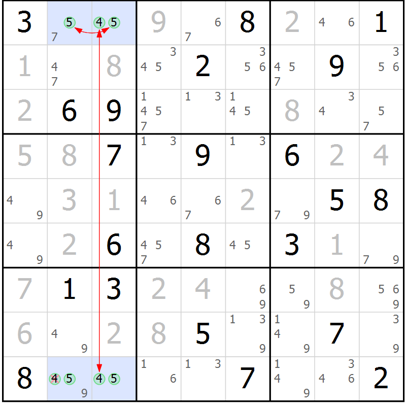 Position des candidats pour la solution de la Gr 10 page 13 du magazine de sudoku Suprême n° 023