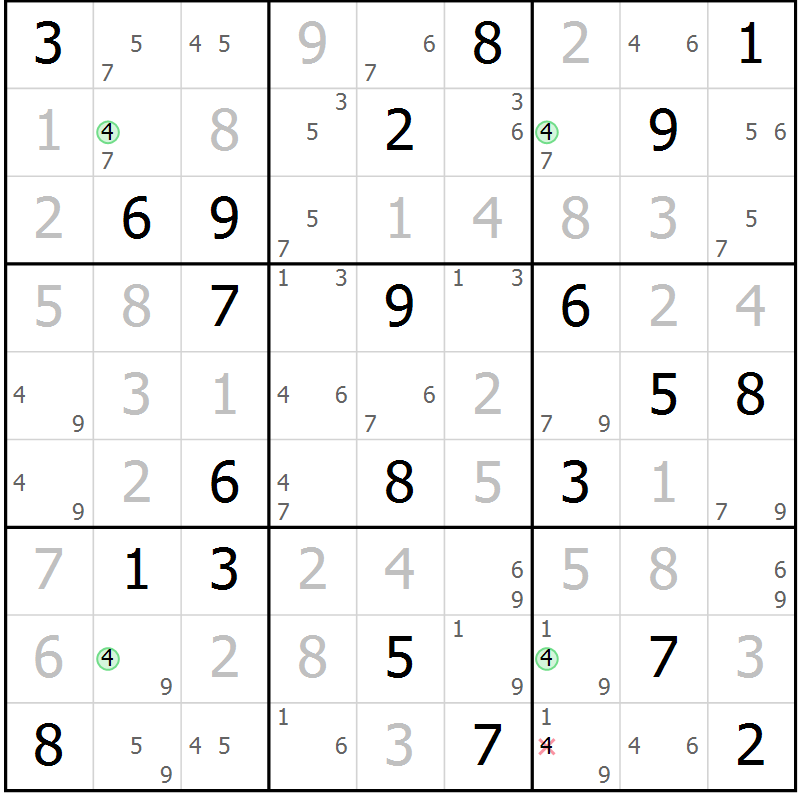 Position des candidats pour la solution de la Gr 10 page 13 du magazine de sudoku Suprême n° 023