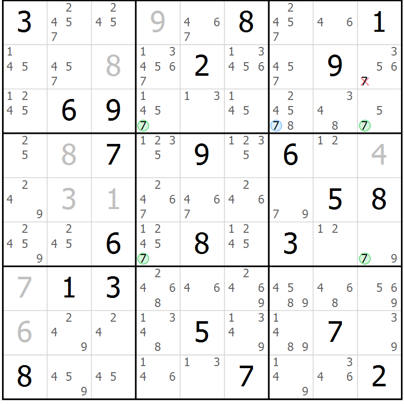 Position des candidats pour la solution de la Gr 10 page 13 du magazine de sudoku Suprême n° 023