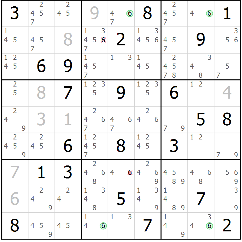 Position des candidats pour la solution de la Gr 10 page 13 du magazine de sudoku Suprême n° 023