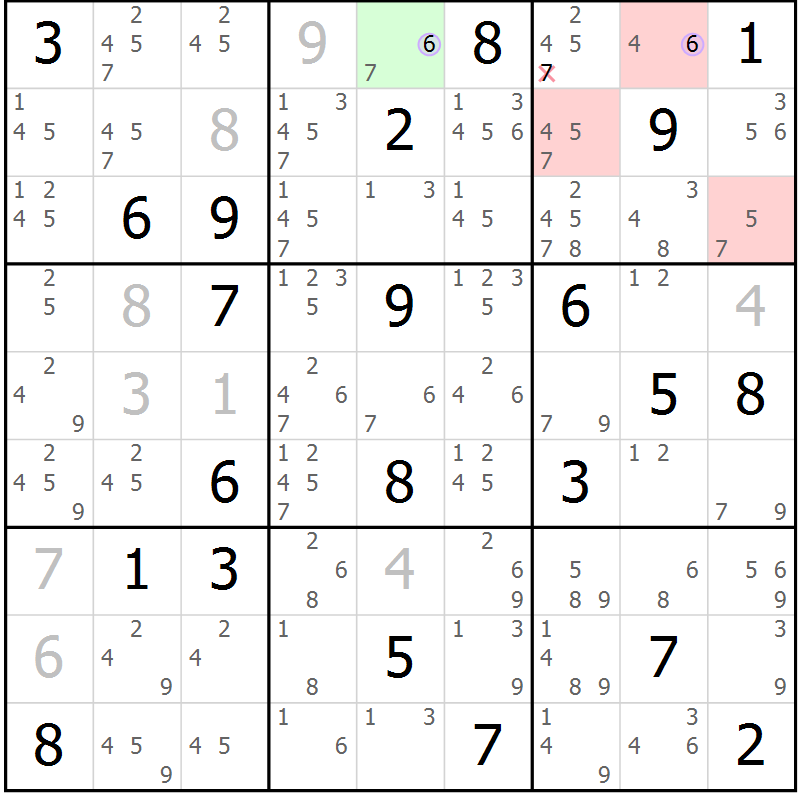 Position des candidats pour la solution de la Gr 10 page 13 du magazine de sudoku Suprême n° 023