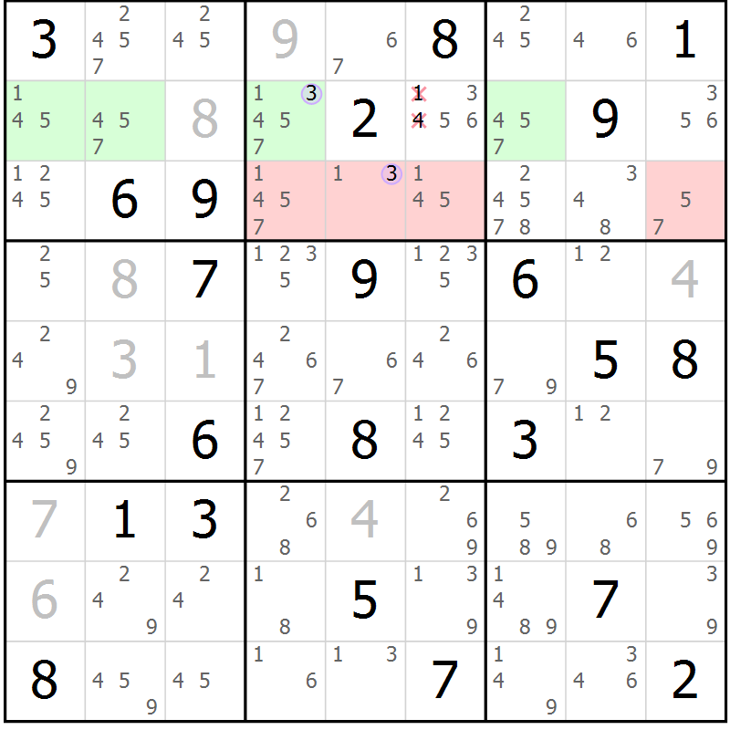 Position des candidats pour la solution de la Gr 10 page 13 du magazine de sudoku Suprême n° 023