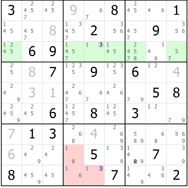 Position des candidats pour la solution de la Gr 10 page 13 du magazine de sudoku Suprême n° 023