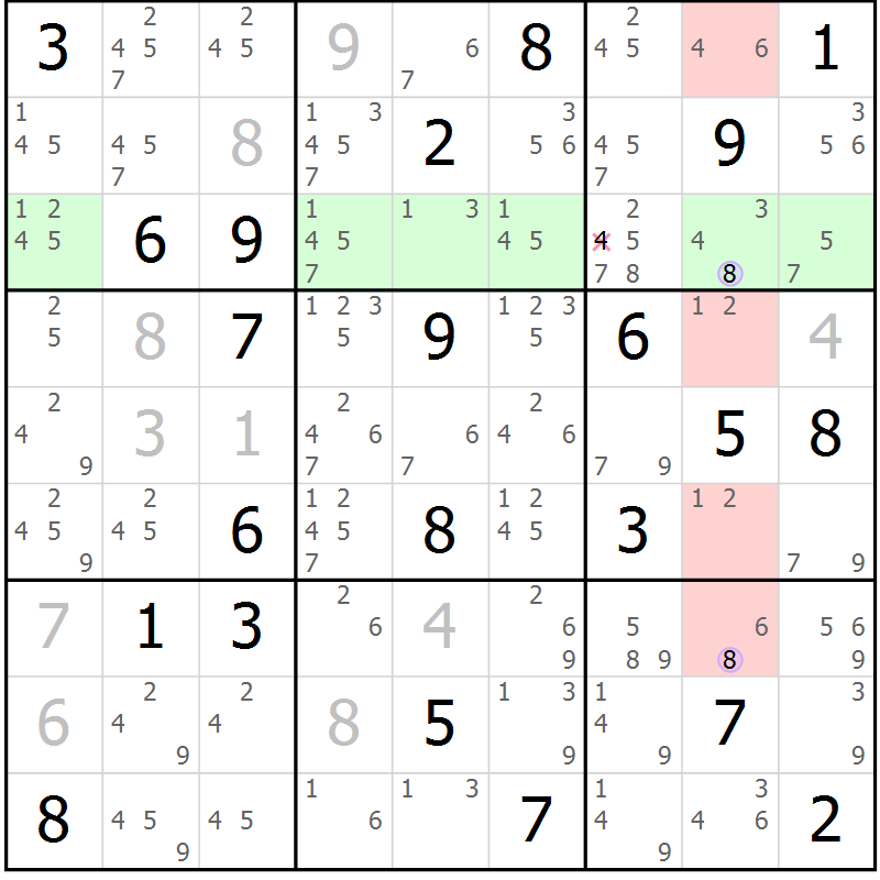 Position des candidats pour la solution de la Gr 10 page 13 du magazine de sudoku Suprême n° 023