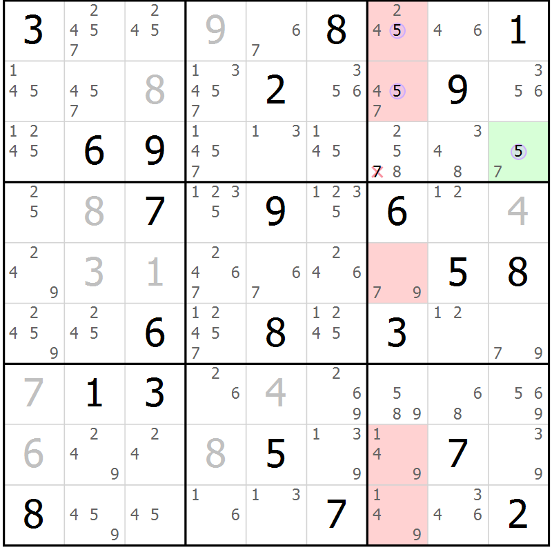 Position des candidats pour la solution de la Gr 10 page 13 du magazine de sudoku Suprême n° 023