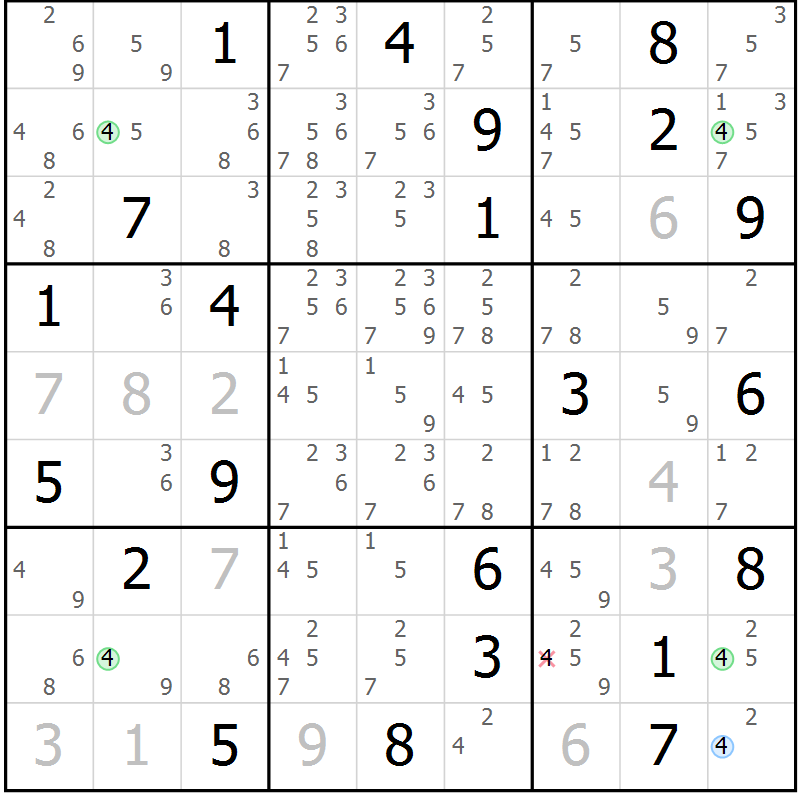 Position des candidats pour la solution de la Gr 12 page 15 du magazine de sudoku Suprême n° 023
