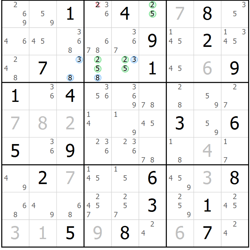 Position des candidats pour la solution de la Gr 12 page 15 du magazine de sudoku Suprême n° 023