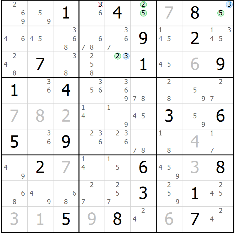 Position des candidats pour la solution de la Gr 12 page 15 du magazine de sudoku Suprême n° 023