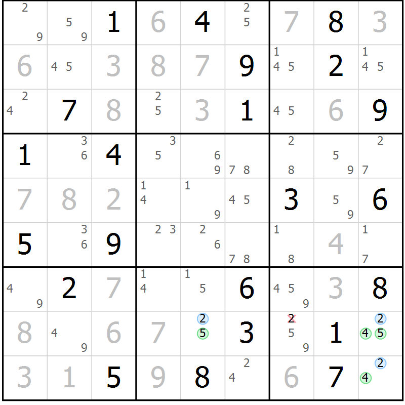 Position des candidats pour la solution de la Gr 12 page 15 du magazine de sudoku Suprême n° 023