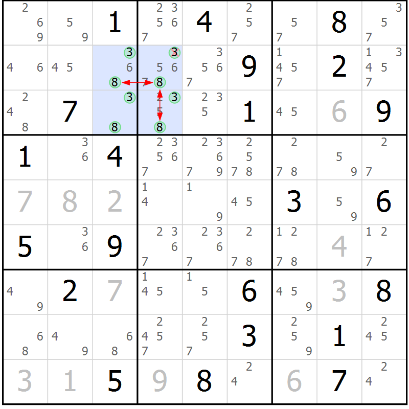 Position des candidats pour la solution de la Gr 12 page 15 du magazine de sudoku Suprême n° 023