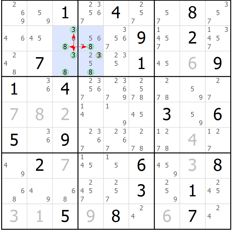 Position des candidats pour la solution de la Gr 12 page 15 du magazine de sudoku Suprême n° 023