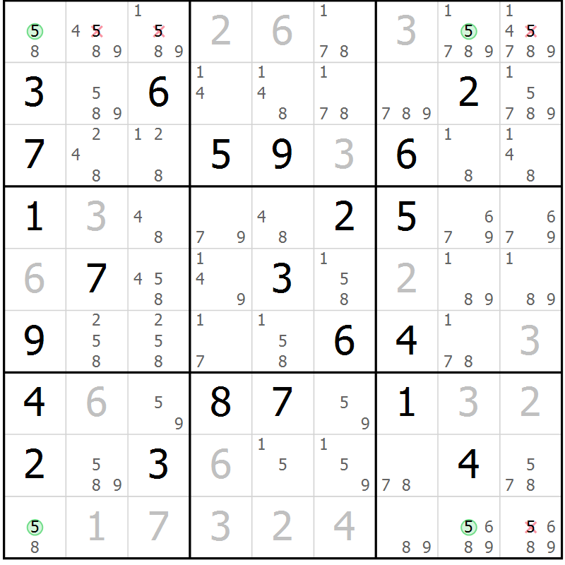 Position des candidats pour la solution de la Gr 13 page 16 du magazine de sudoku Suprême n° 023