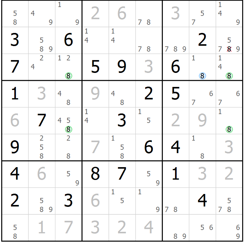 Position des candidats pour la solution de la Gr 13 page 16 du magazine de sudoku Suprême n° 023