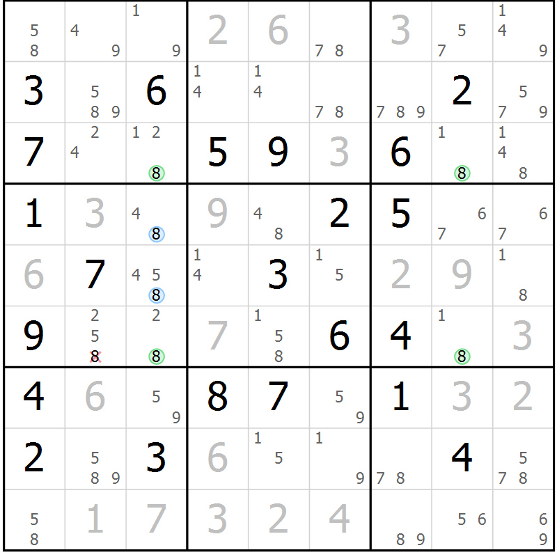 Position des candidats pour la solution de la Gr 13 page 16 du magazine de sudoku Suprême n° 023