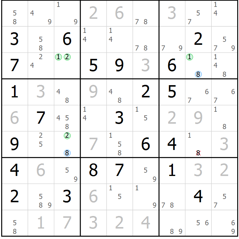 Position des candidats pour la solution de la Gr 13 page 16 du magazine de sudoku Suprême n° 023